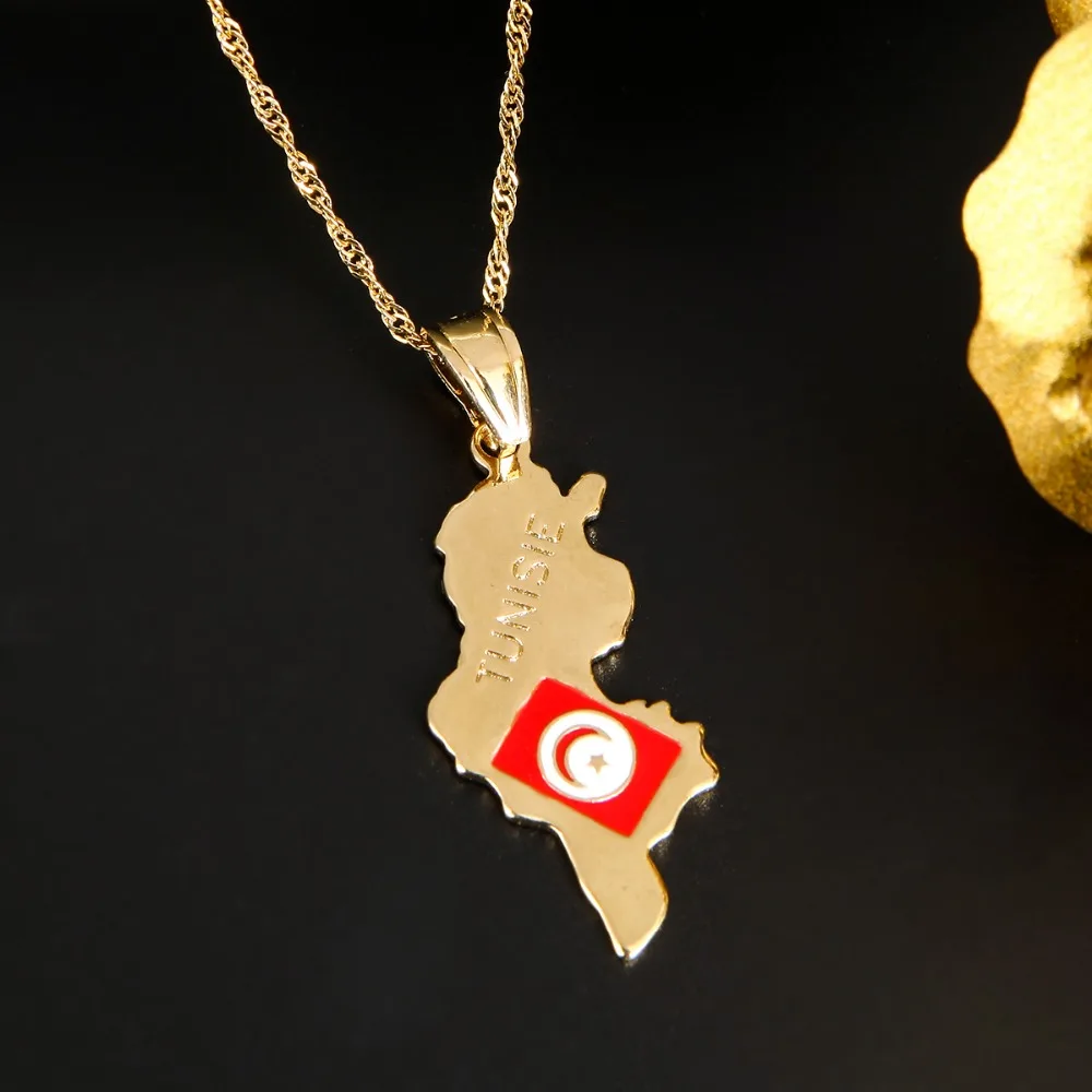 Tunisie карта кулон цепочка желтое золото цвет ювелирные изделия tunisian женщины