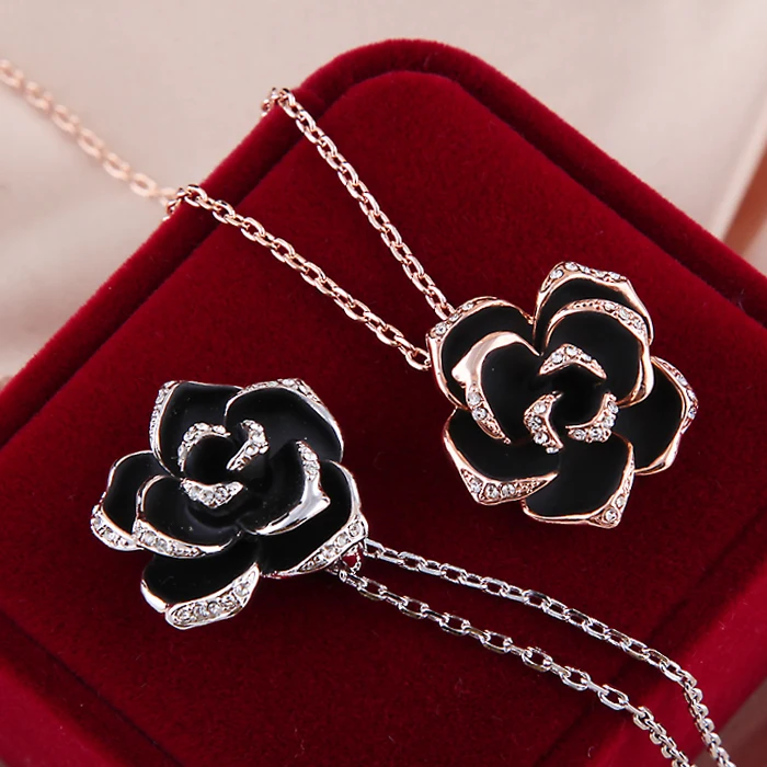Iutopian Новое поступление элегантные ожерелье с кулоном из черной розы кубическим