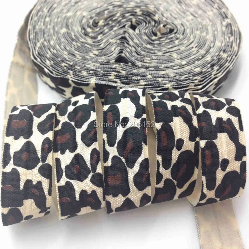 

10Yards Leopard Print Fold Over Elastic 5/8" Cheetah Print Beige FOE Ribbon Wholesale for DIY Headwear Hair Accessories