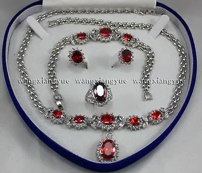 Red Zircon Inlay Link Bracelet earrings Ring Necklace Set AAA Plated (AKK223) | Украшения и аксессуары