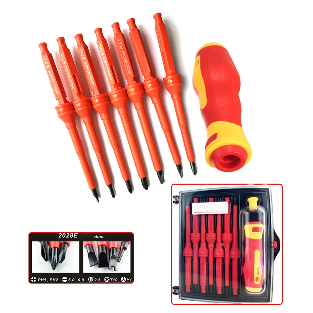 8Pcs Electrician's Insulated T10 PH1 PH2 Y1 U-shape 3.0 Slotted 5.0 6.0 Screwdriver Kit Tools for Electrical Applications |