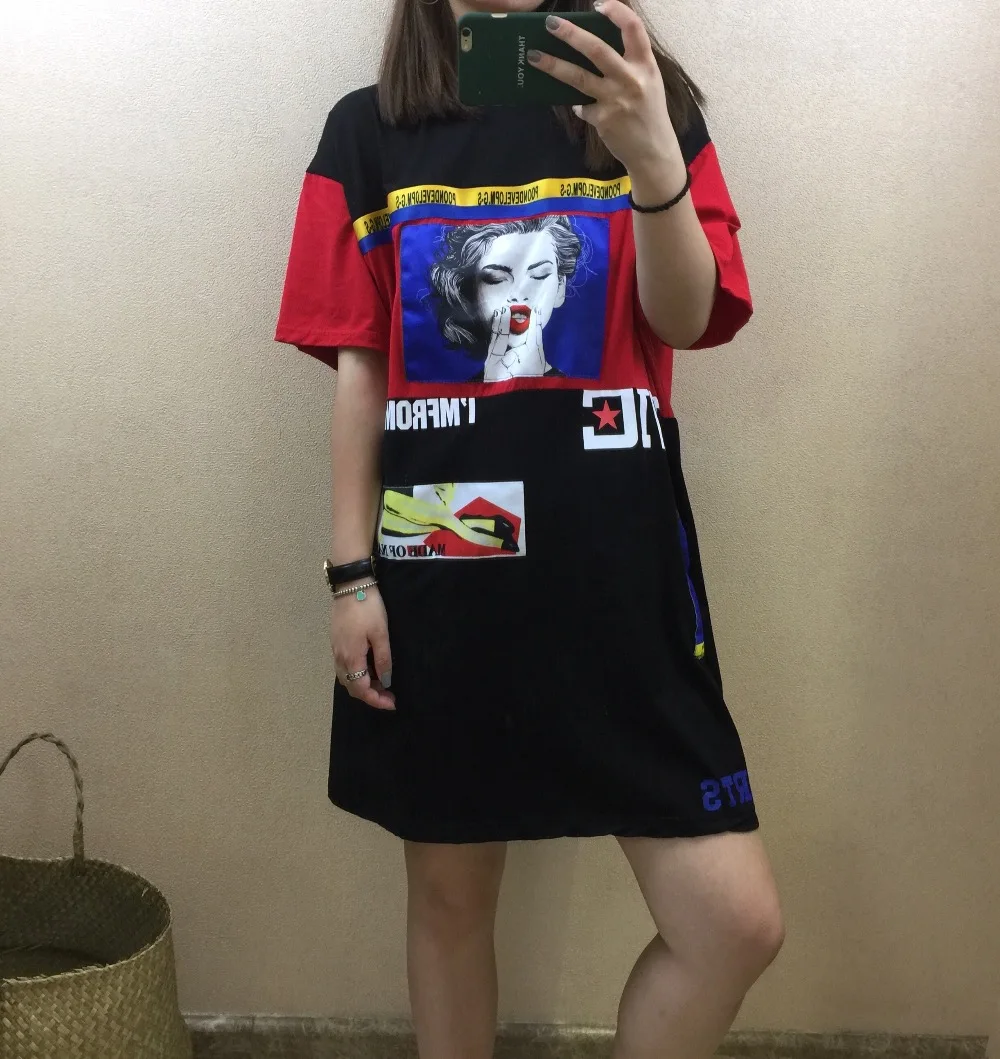 Лето 2017 г. женские хлопок платье с лифом футболкой Повседневная негабаритных