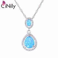 cinily created blue fire opal silver plated wholesale for women jewelry wedding gift pendant necklace with the chain od6682