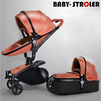 brown babyfond новая кожаная брендовая коляска Poussette детская коляска Специальное предложение 2 в 1 детская коляска - Цвет: brown