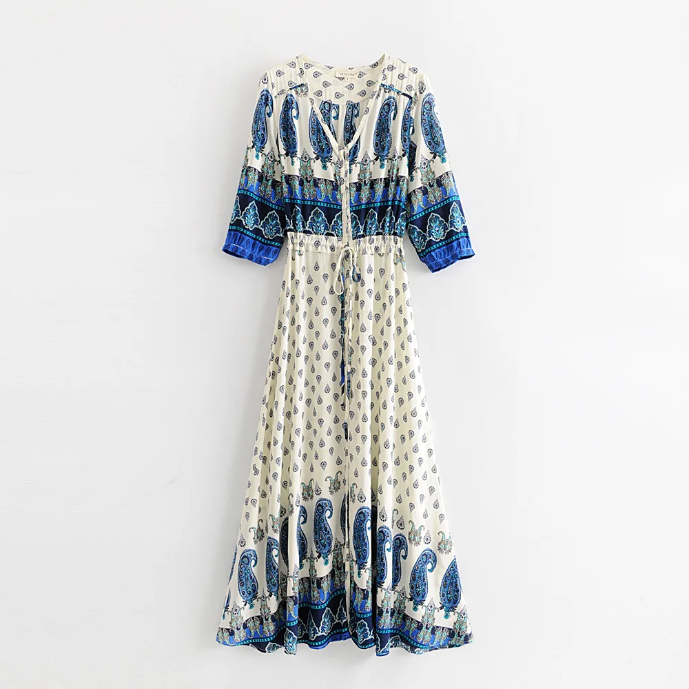 Длинное платье-кимоно BOHOFREE длинное с цветочным принтом и пуговицами в богемном