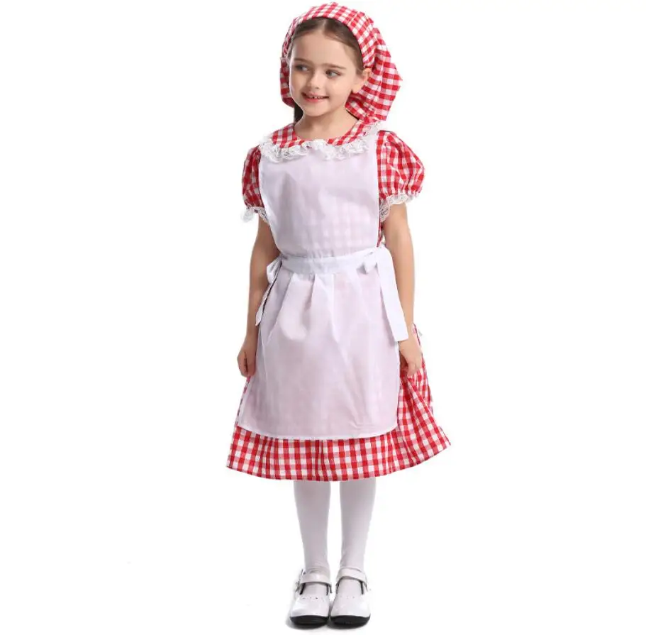 Маскарадный костюм горничной с фермой детский красный для Хэллоуина сцены