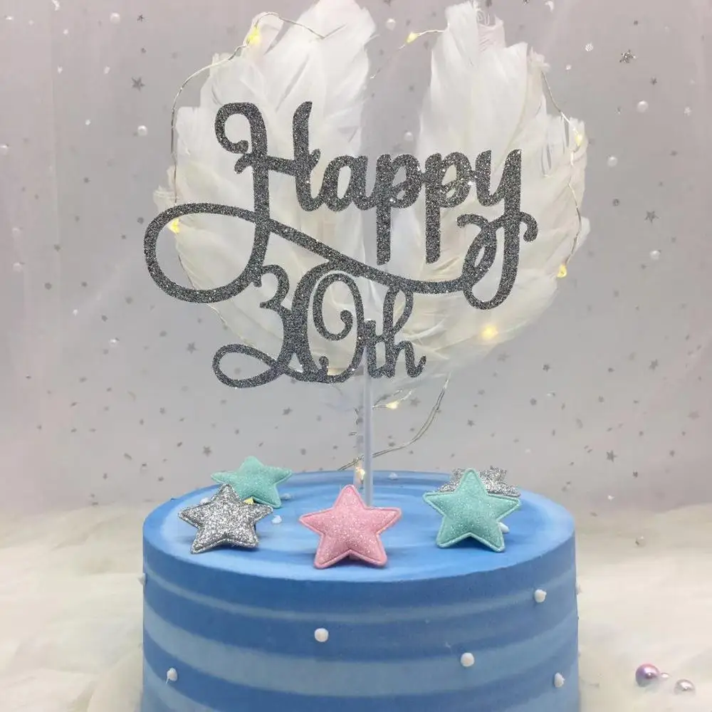 silver 30th Золотой/Серебряный/черный Расширенный блеск Happy 30 40 50 60th Топпер для торта пятидесятый День Рождения украшения аксессуары для торта - Цвет: silver 30th