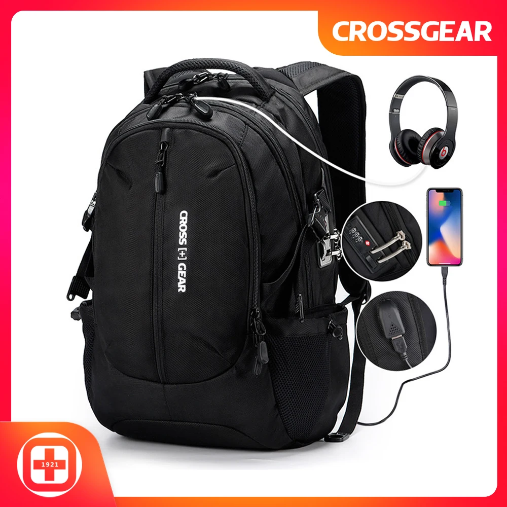 Деловой рюкзак для ноутбука CROSSGEAR школьная сумка с usb портом зарядки отделением