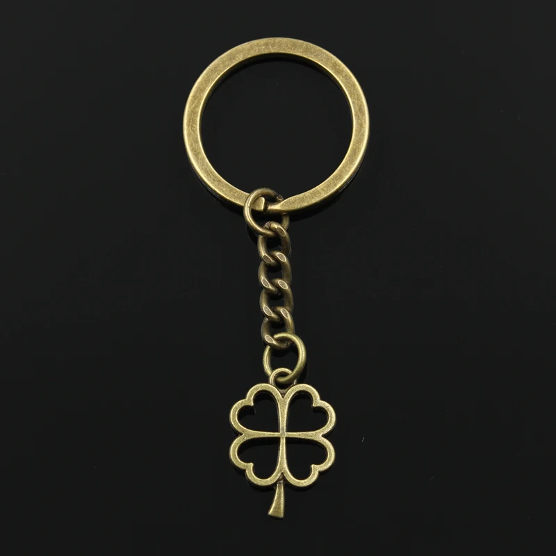 

Fashion 30mm Key Ring Metal Key Chain Keychain Jewelry Antique Bronze Silver Color Hollow Four Leaf Clover 24x17mm Pendant