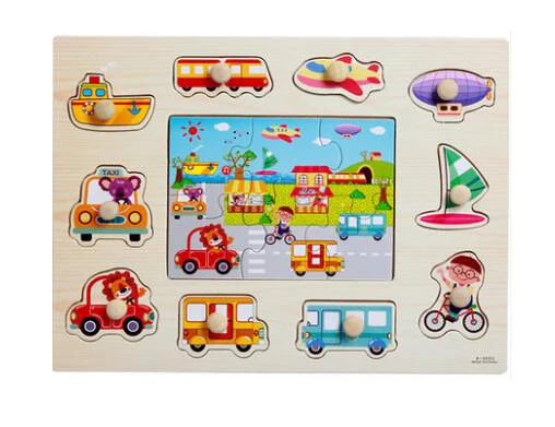 3003 Traffic puzzle Детские игрушки Монтессори деревянная головоломка ручной захват доска обучающая деревянная игрушка мультфильм автомобиль морские животные головоломка детский подарок GYH - Цвет: 3003 Traffic puzzle