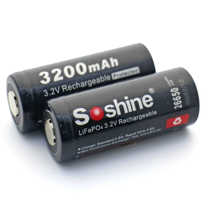 Литий железо фосфатная аккумуляторная батарея Soshine LiFePO4 26650 3 2 В 3200 мАч с печатной