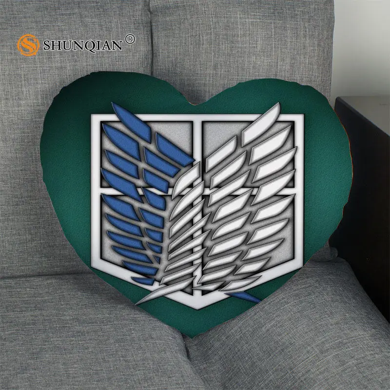 Наволочка в форме сердца shкруги no kyojin с логотипом размер 41x36 см 47x42 Новое