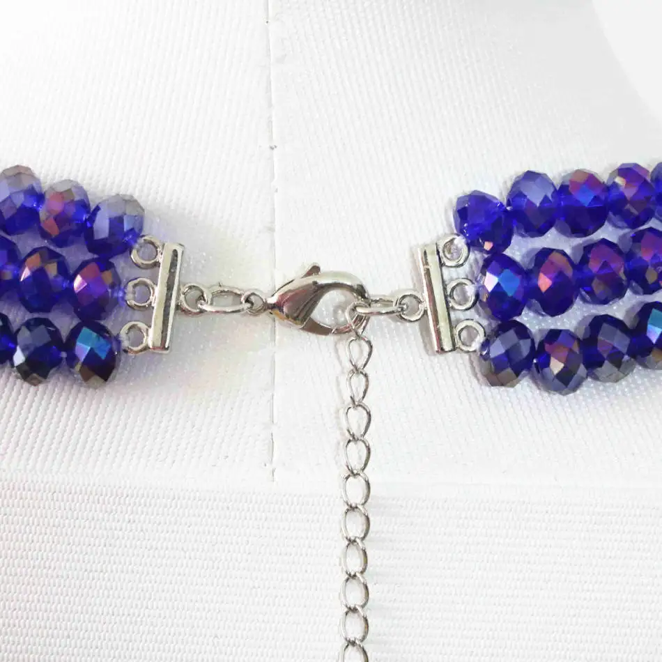 

Blue round shell crystal beads diy high grade lady earrings 3rows necklace jewelry set 18-22" B1004