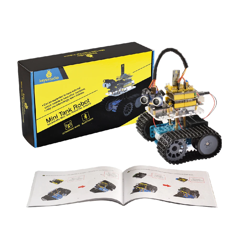 Keyestudio Programabl Танк робот для Arduino стартовый проект умный автомобиль комплект с UNO R3+ учебник книга стволовых робот образование