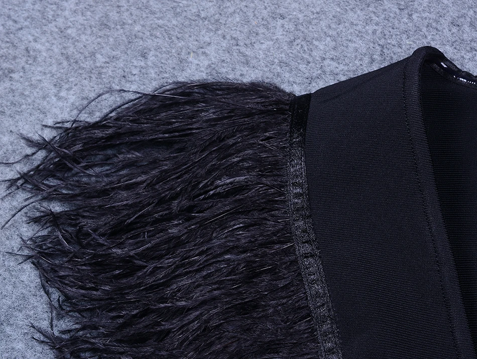 Seamyla Бандажное платье Vestidos сексуальное перо глубокий v-образный вырез без рукавов Мини знаменитостей вечерние платья Черный блестками Клубная одежда