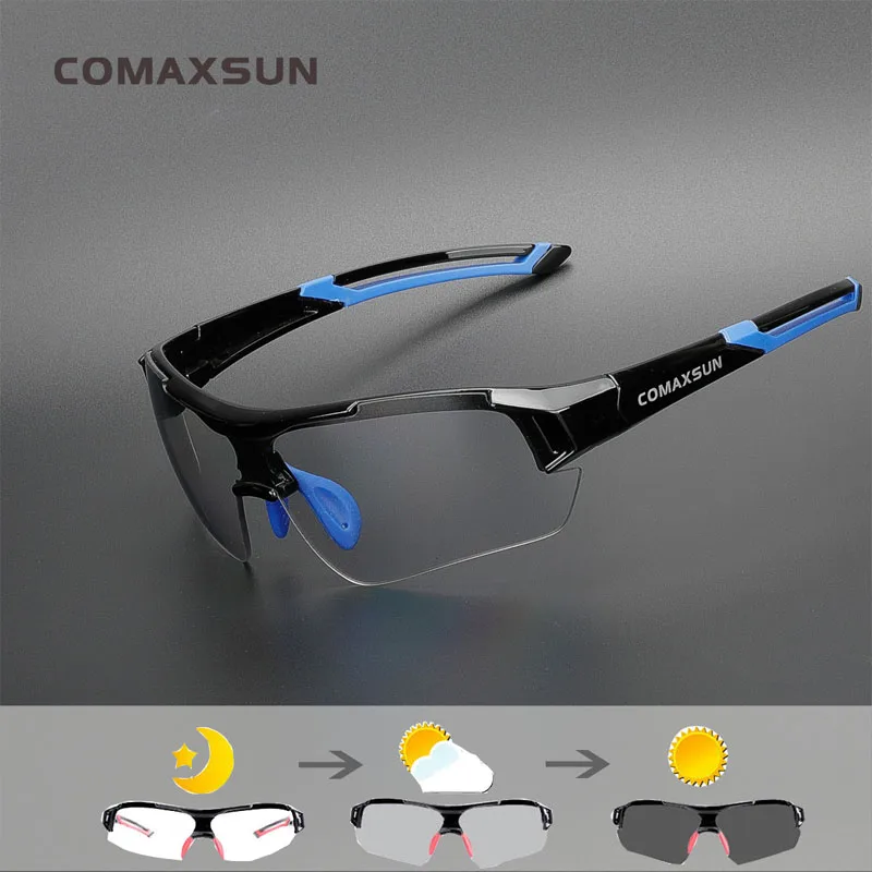 COMAXSUN фотохромные велосипедные очки Обесцвечивающие очки MTB дорожный велосипед спортивные солнцезащитные очки велосипедные очки анти-УФ велосипедные очки - Цвет: Black Blue