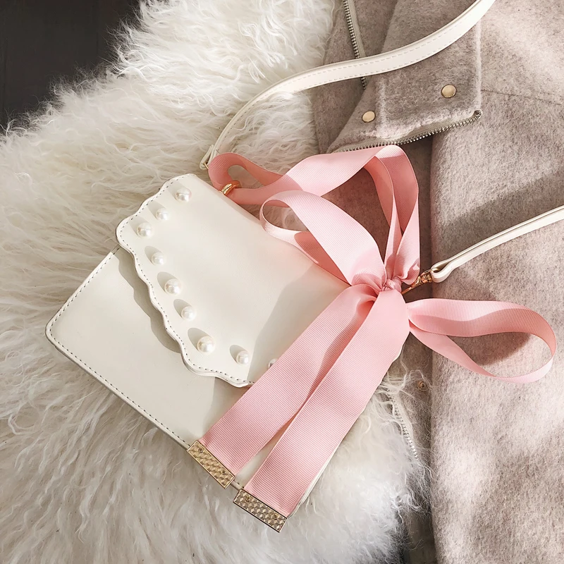 2019 Spring New Sweet Square bag High Quality PU Leather Women's Designer Handbag Ribbon Tote Bow Shoulder Messenger bags | Багаж и