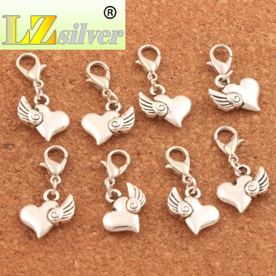 

Swirl Angel Wings Heart Clasp European Lobster Trigger Clip On Charm Beads 14x28.7mm 100PCS zinc alloy C905