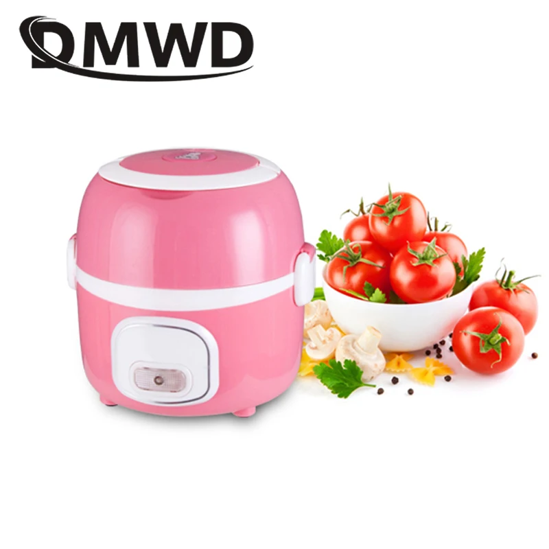 pink two layer DMWD мини-рисоварка, портативная, 2/3 слоев, коробка для еды, Ланч-бокс, пароварка, тепловой горшок для приготовления пищи, Подогрев пищи, Электрический Ланчбокс, контейнер, ЕС - Цвет: pink two layer
