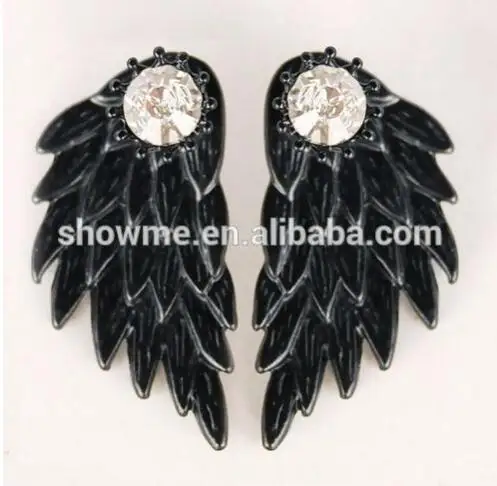 Красивые серьги с крыльями в форме крыла кристаллами стиле панк черные