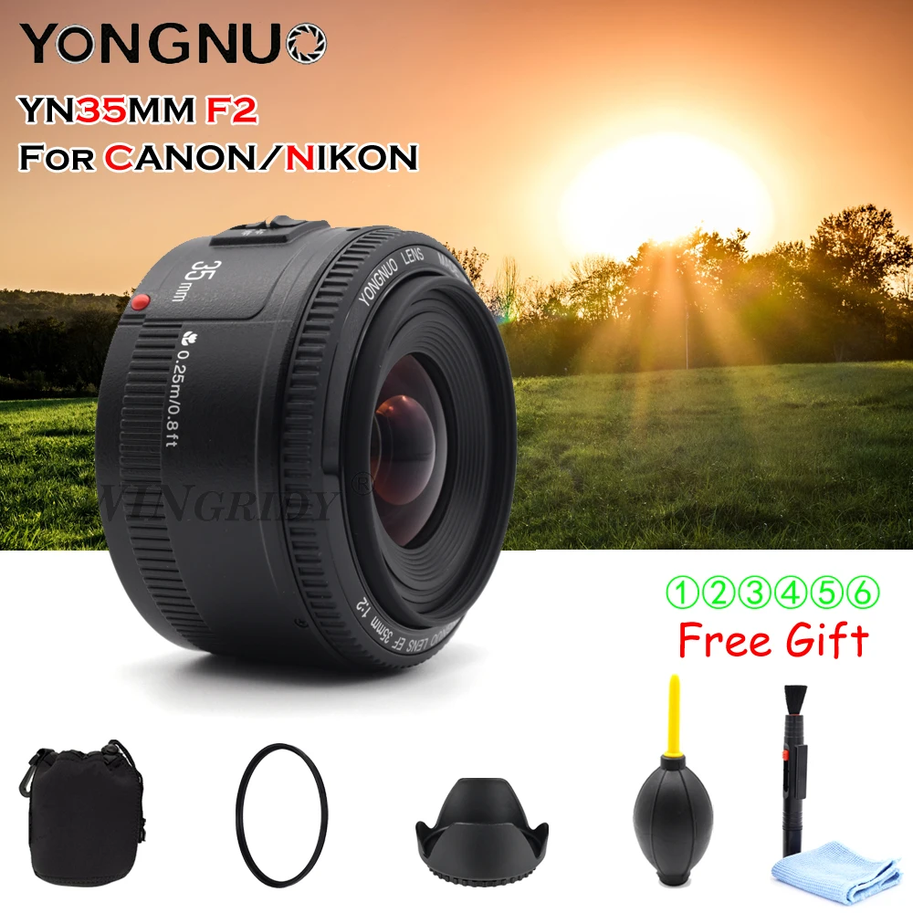 YONGNUO YN 35 мм F2 объектив камеры для Nikon Canon EOS YN35MM объективы AF MF широкоугольный 600D 60D 5DII