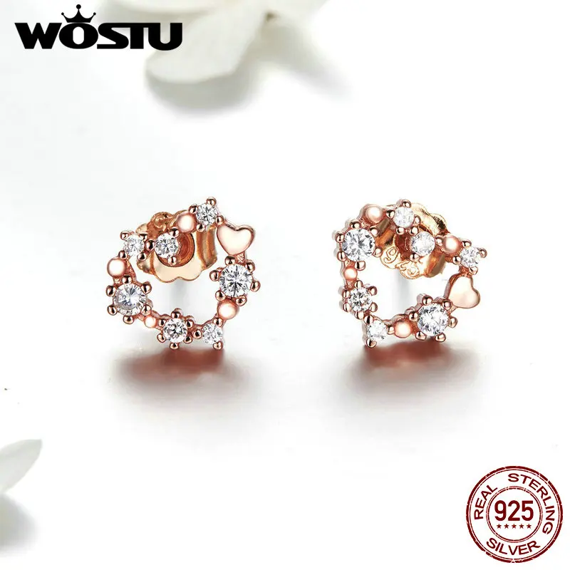 Женские серьги-гвоздики с сердечками WOSTU маленькие серьги из стерлингового