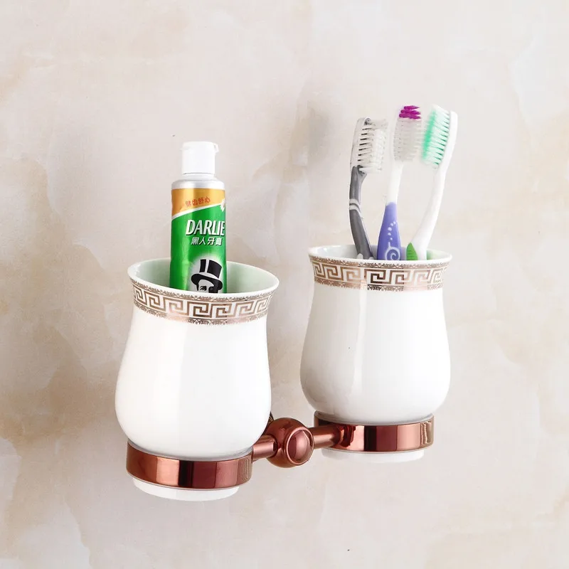 Double Cup Holder Модные аксессуары для ванной комнаты из розового золота, латунные аксессуары для ванной комнаты, держатель для туалетной бумаги, держатель для полотенец - Цвет: Double Cup Holder