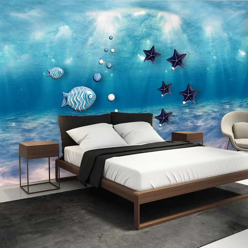 Украшение текстильные обои 3D морской рельефный подводный мир детская комната