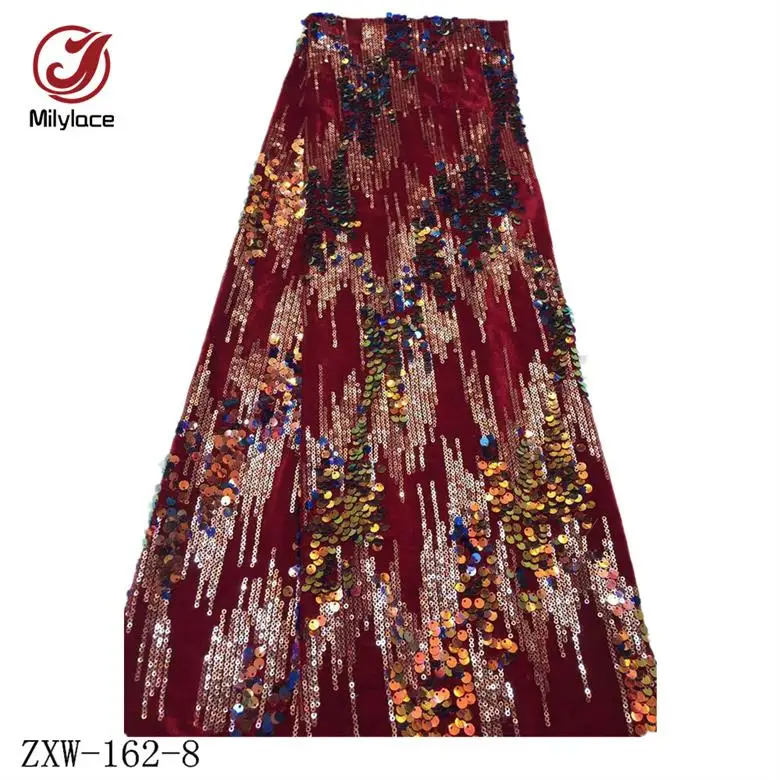 color 8 Milylace Nigerian sequins velvet fabric 5 yards two-color sequence velvet fabric fashion soft fabric for party dresses ZXW-162 - Цвет: color 8