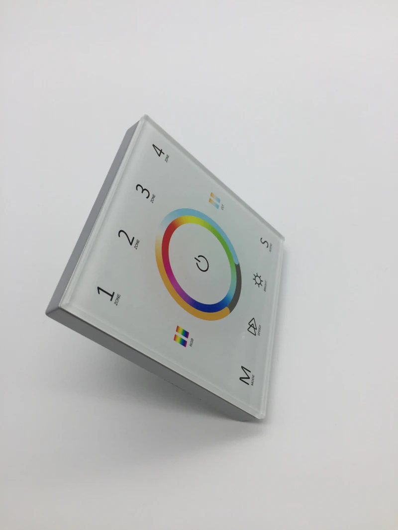 Цветная(RGB+ CCT Панель 4 зоны 1-5color в одном стекла сенсорный Панель цветовое колесо Ac inut DMX512 и RF2.4g singal Панель управления T15