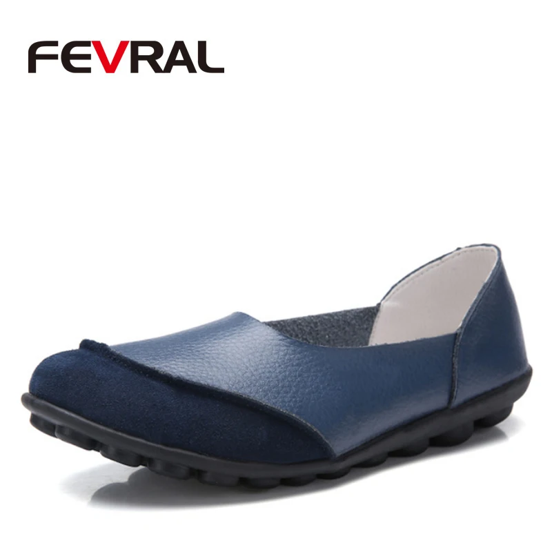 FEVRAL/Новое поступление года; женская обувь из спилка на плоской подошве; женские лоферы без застежки; женские мокасины; большие размеры 35-44 - Цвет: Blue