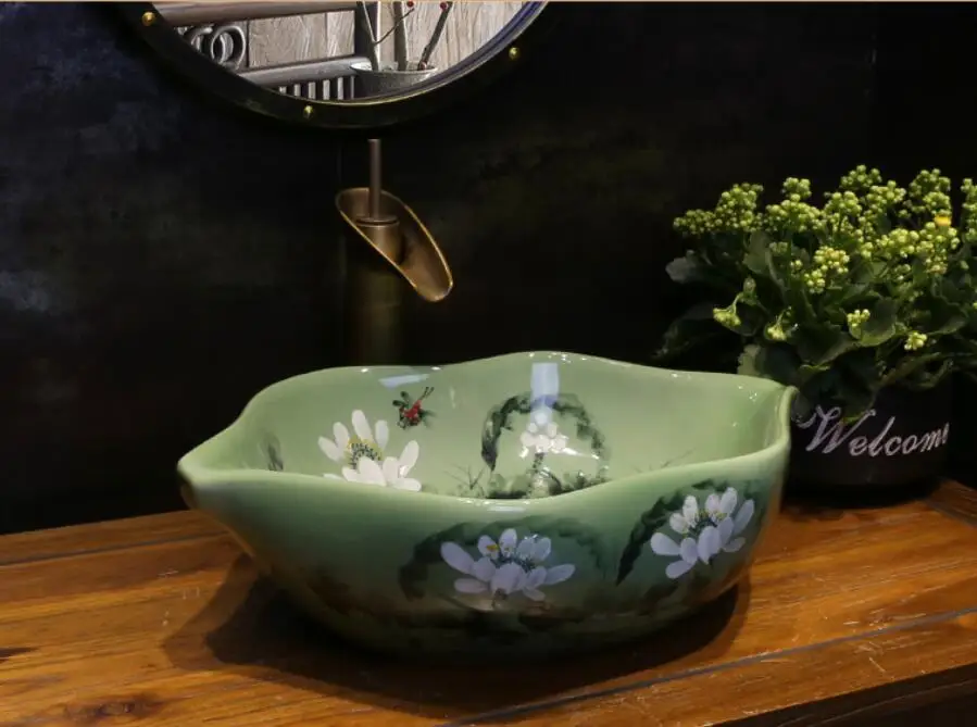 

Bathroom Porcelain Vanity North Europe Style Vessel Sink Ceramic Jade Glaze Counter top Washbasin XR56-283