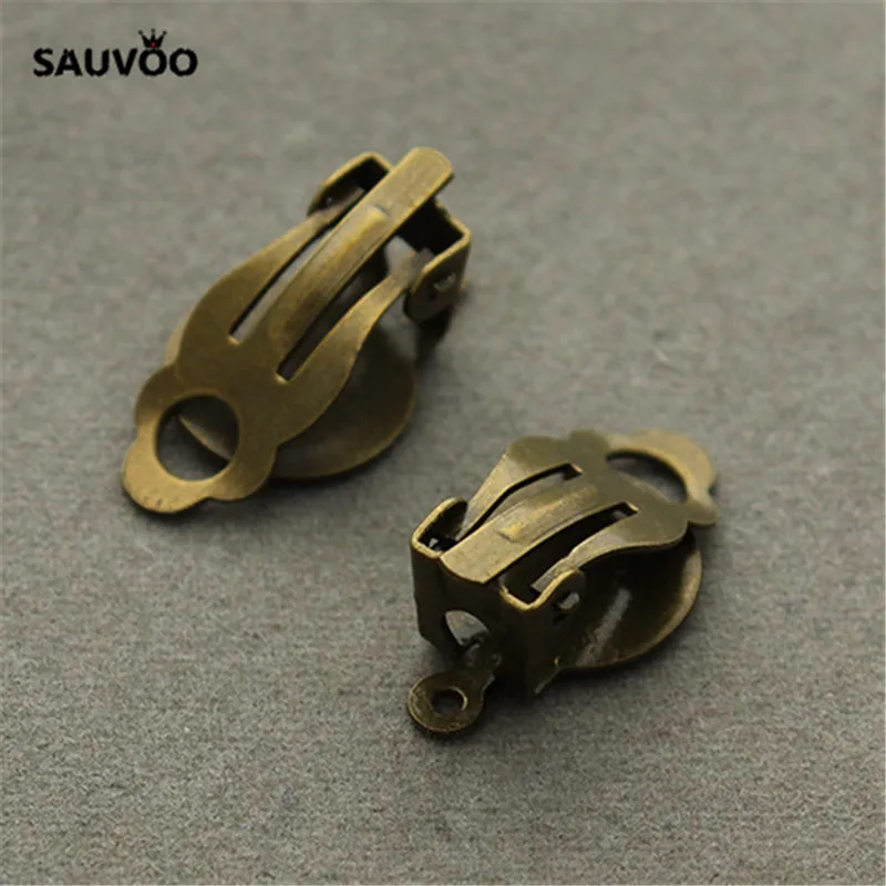 SAUVOO 30 шт. античная бронза, золото, серебро цвет без пирсинга серьги клипсы 10x18 мм Пустые Базовые настройки ремесло DIY ювелирных изделий - Цвет: antique bronze