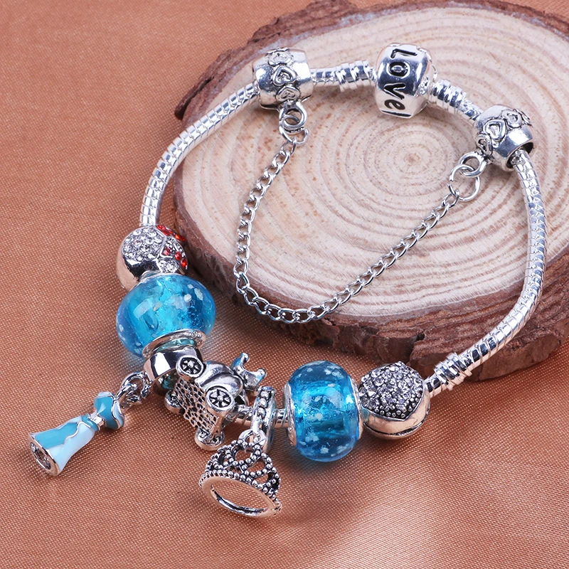 AIFEILI Новый прекрасный подарок розовая юбка стеклянная Корона бусы браслет