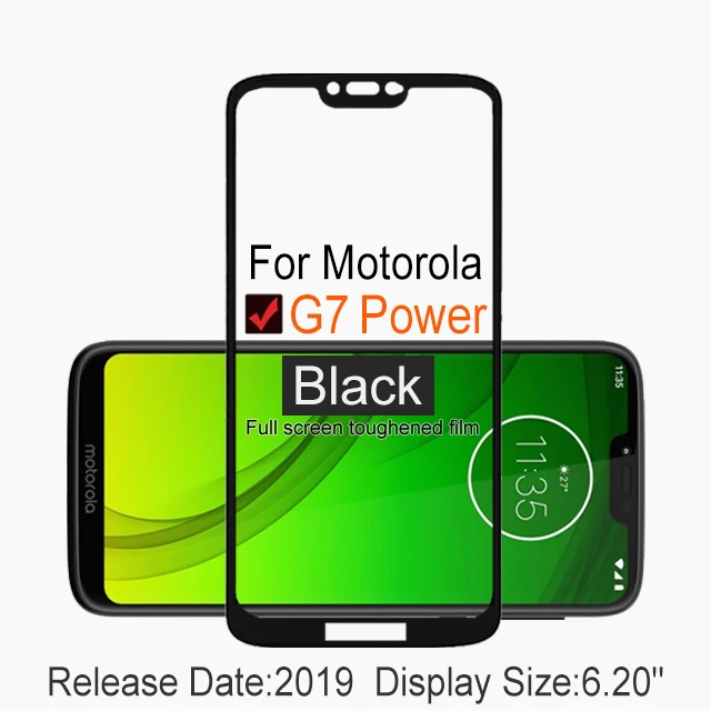 2 шт Полное покрытие экрана протектор Закаленное стекло для Motorola Moto G7 power 6,2" Защитное стекло для g7 power XT1955 пленочный чехол - Цвет: Moto G7 Power Black
