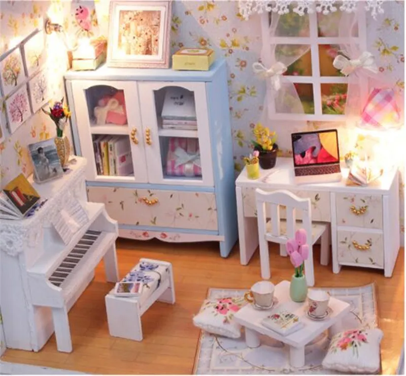 Середина лета комната Кукольный дом деревянная мебель Diy Дом собрать 3D Miniaturas кукольный домик наборы игрушек для детей подарок на день рождения