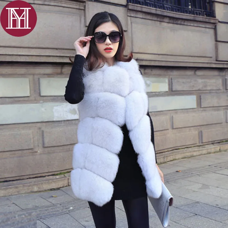 2018 зимние женские натурального меха лисы Жилет Леди пальто с мехом без рукавов