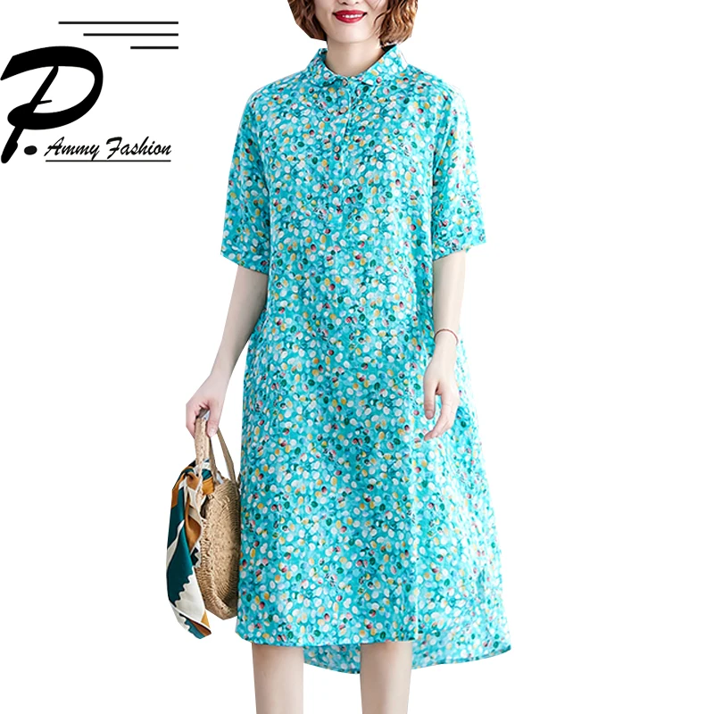 2019 летняя новая одежда большого размера с рисунком платье рубашка женское