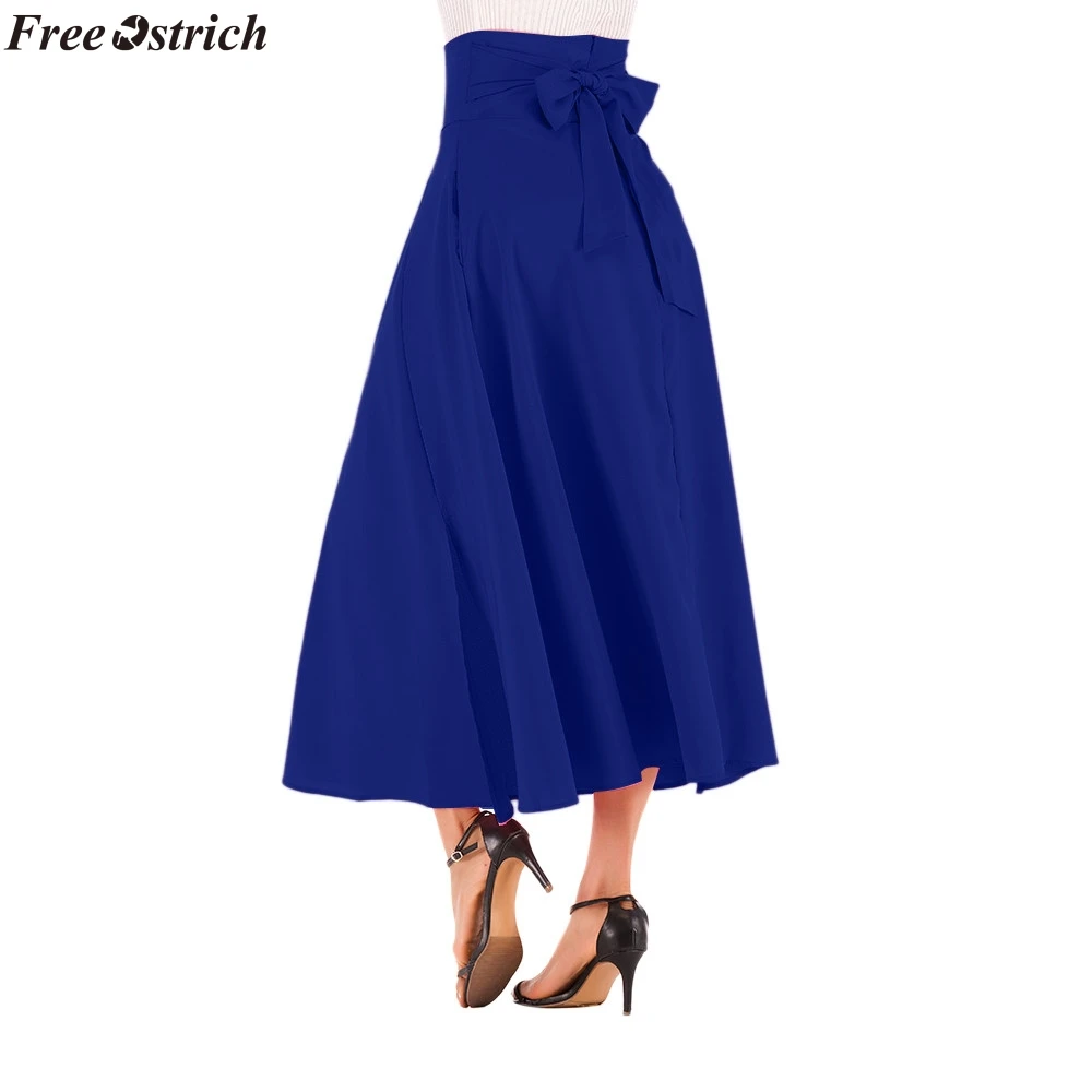 Юбка-макси Женская трапециевидная плиссированная с завышенной талией и бантом