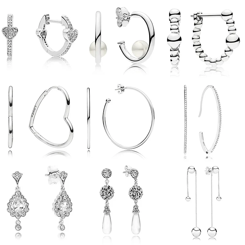 

9 Style 925 Sterling Silver Ear Studs Charm Heart Pearl Crystal Diy High Quality Earrings For Women Wedding Jewelry