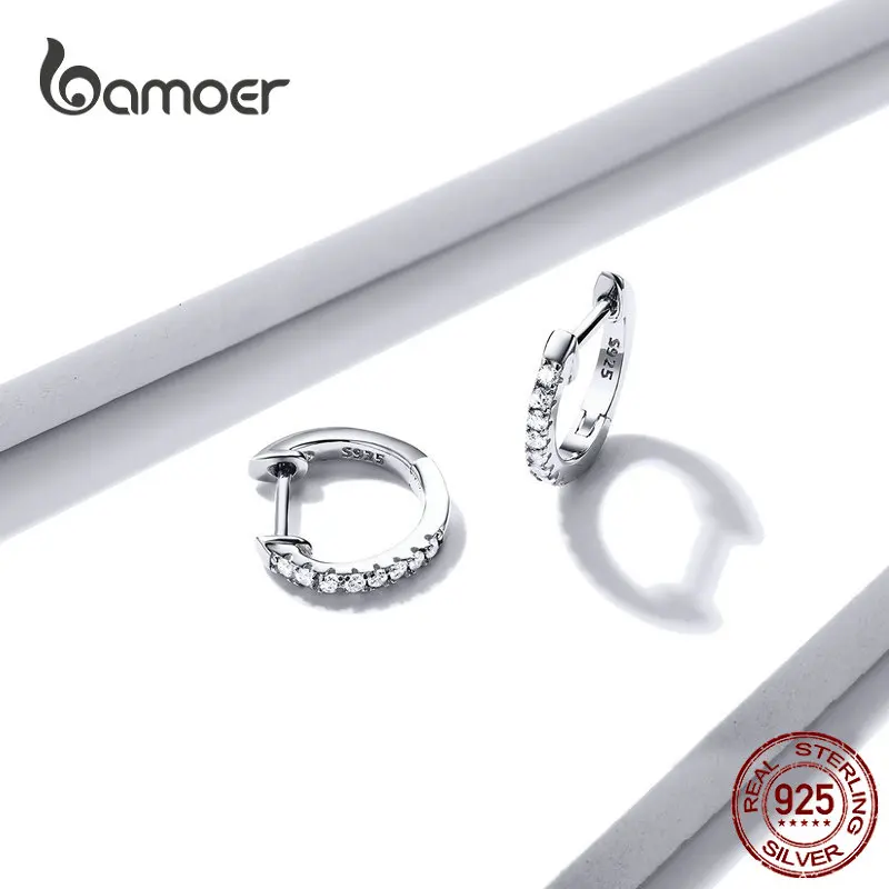 BAMOER, настоящее 925 пробы, серебряные круглые серьги-кольца для женщин, золотой цвет, серьги, Стерлинговое Серебро, ювелирное изделие, подарок SCE498