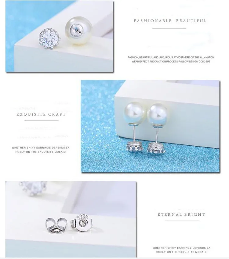 Женские серьги гвоздики в Корейском стиле с жемчугом и кристаллами сережки