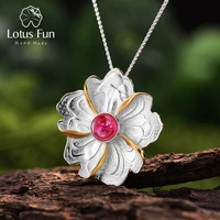 lotus fun real 925 sterling silver natural tourmaline handmade fine jewelry peony flower pendant without necklace for women