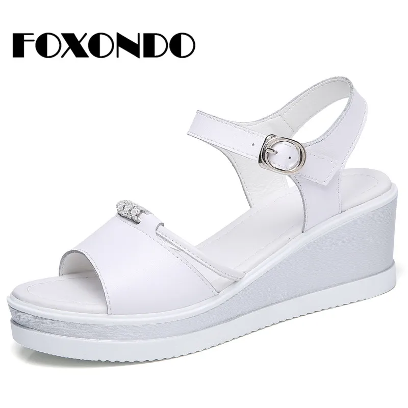 FOXONDO/2019 г. летние женские белые Вьетнамки с открытым носком на высоком каблуке и