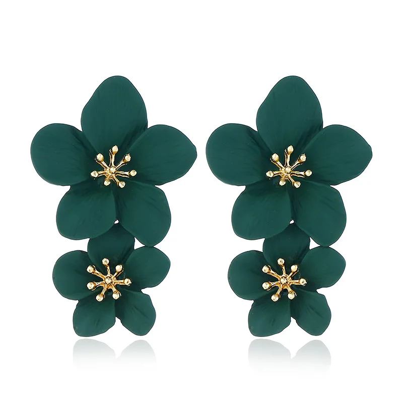 Green AENSOA, элегантные, 5 цветов, Двойные серьги в виде цветка для женщин, массивные, этнические, цветочные, висячие серьги,, модные ювелирные изделия, подвески - Окраска металла: Green