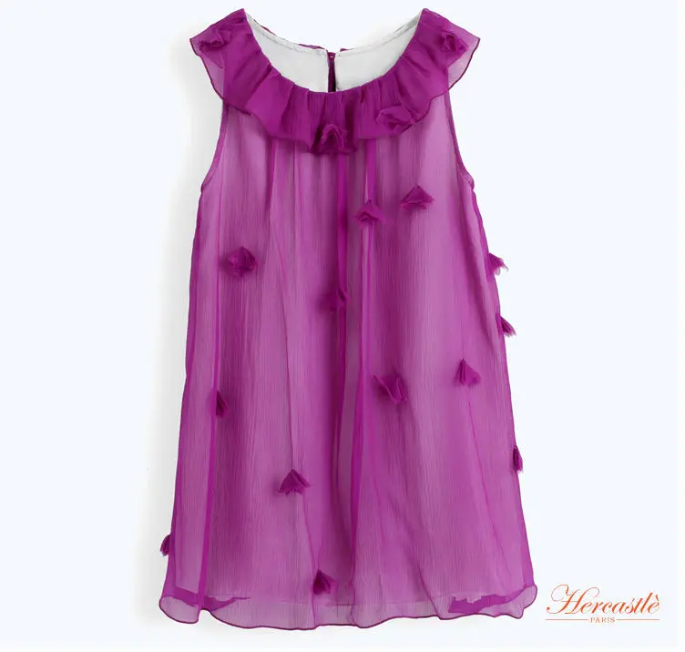 2015 New Children Baby Clothes Toddler Girl's Princess Beach Chiffon Dress Trend Stores Sleeveless Purple | Детская одежда и