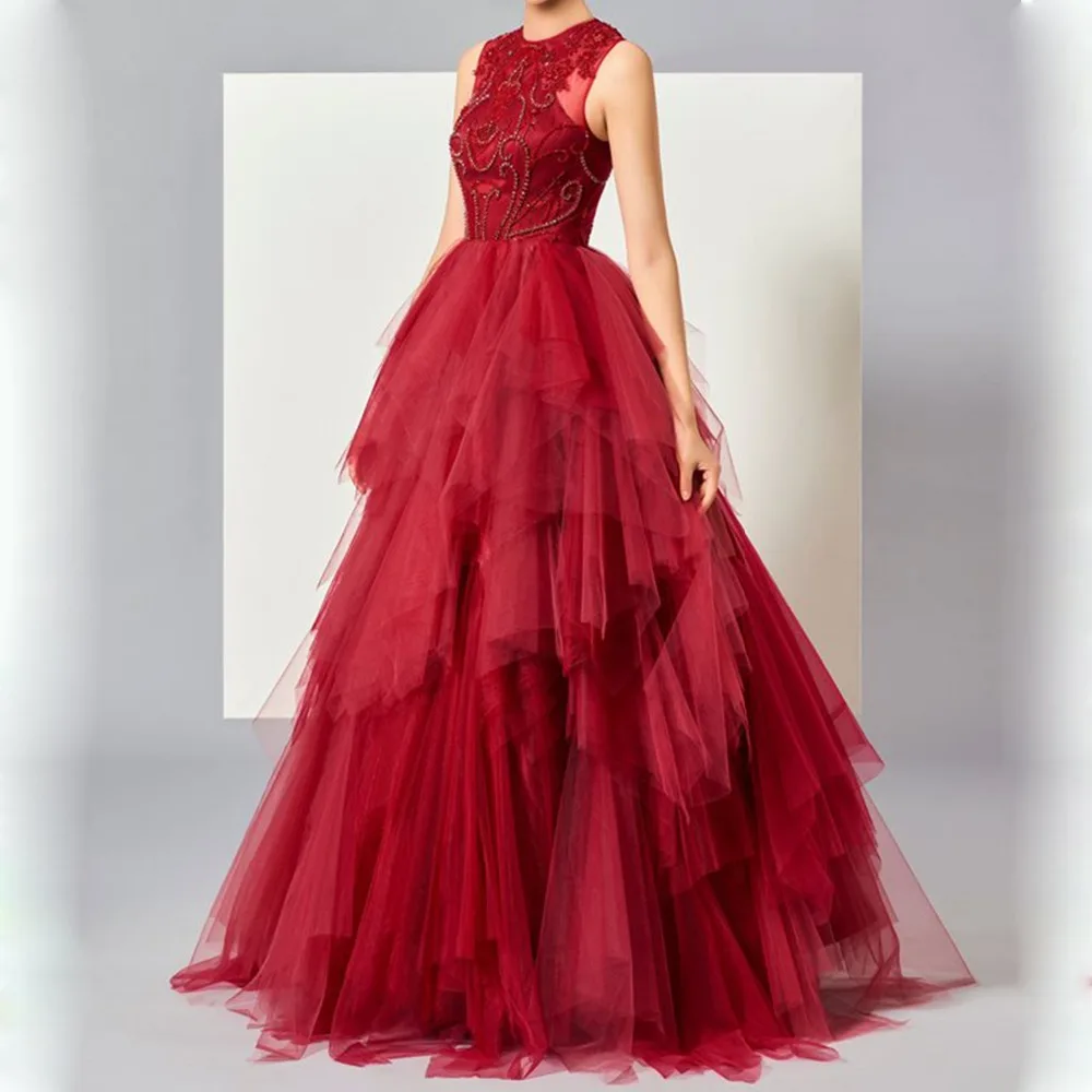 Лидер продаж бордовые платья Quinceanera вечерние бальные из тюля с кристаллами и