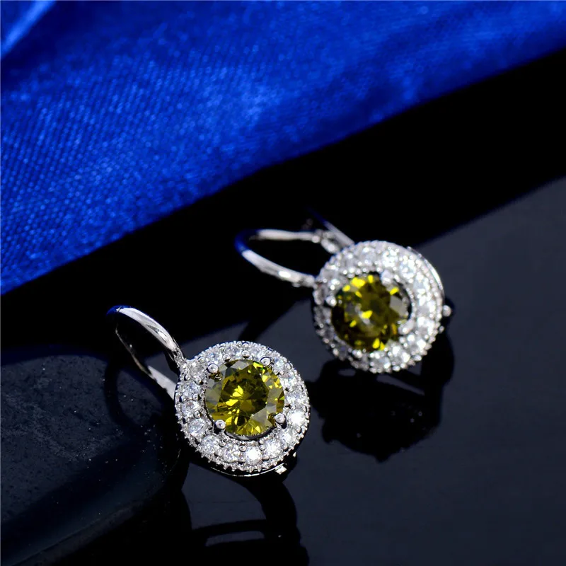 QCOOLJLY оливковый зеленый pendientes brincos блестящие украшения подарок фианит, циркон, кристалл серебряного цвета серьги-кольца для женщин Свадебные