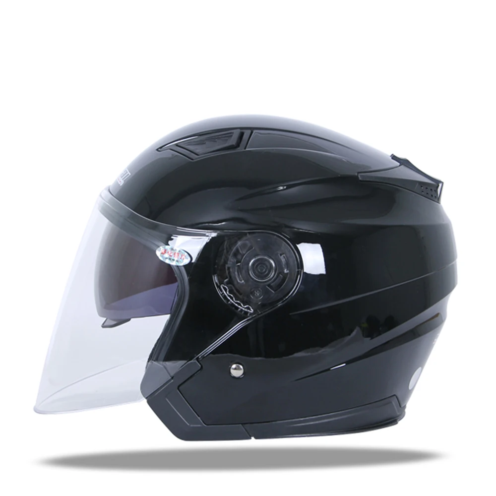 Мотоцикл Jiekai шлем с открытым лицом Мото шлем Motocicleta Cascos Para Moto Racing rcycle винтажные шлемы с двойными линзами черный - Цвет: Bright Black