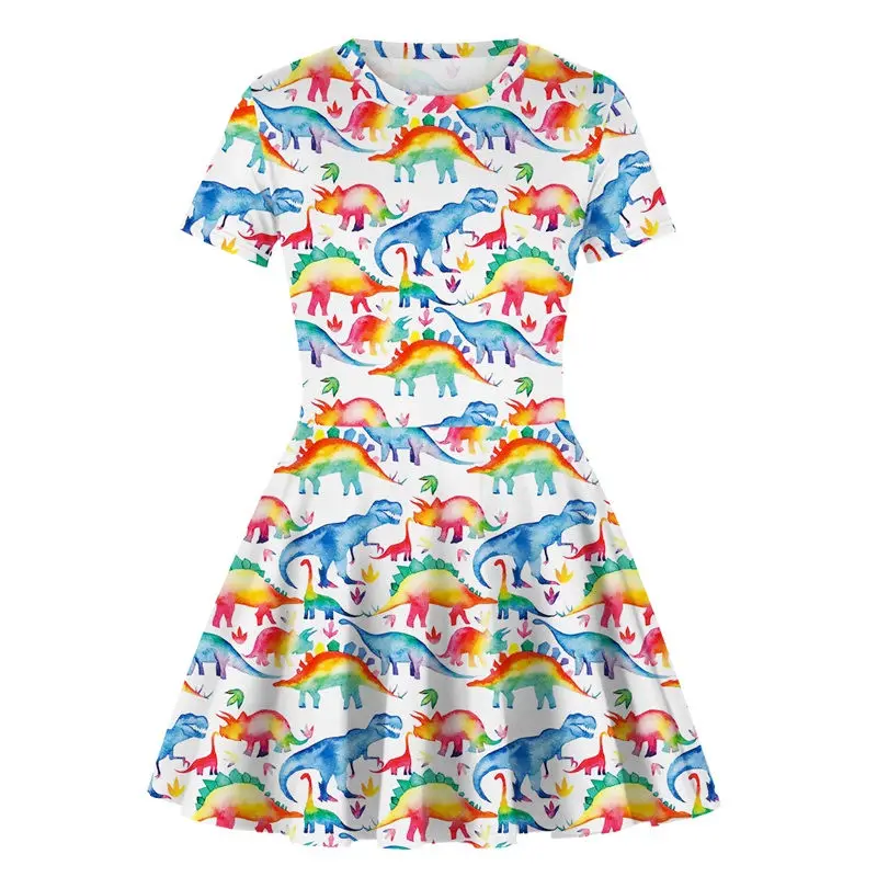 Платья для девочек с цветочным принтом и динозавром новинка От 8 до 10 лет 2019